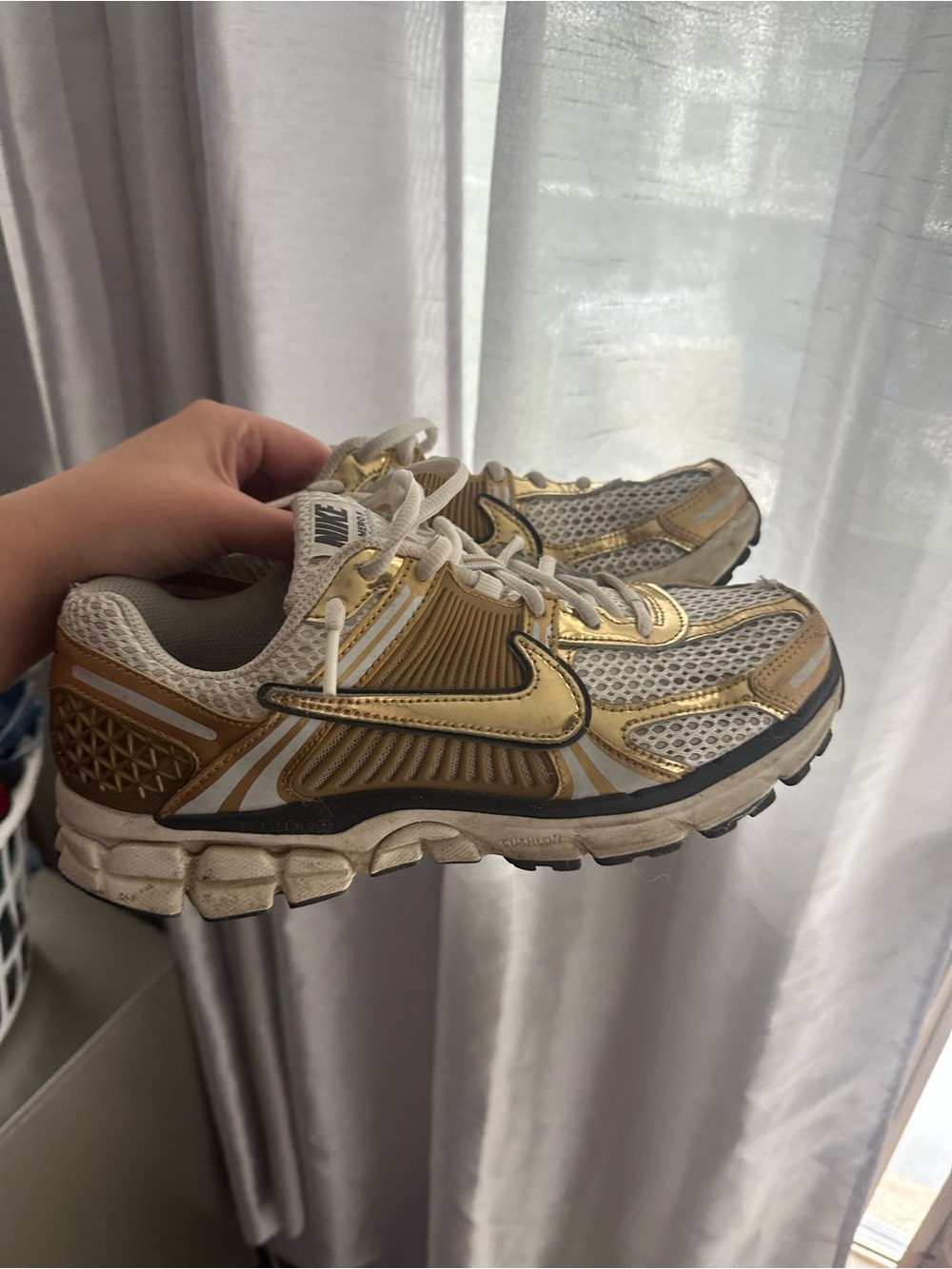 Nike White and Gold Women's Running Sneakers